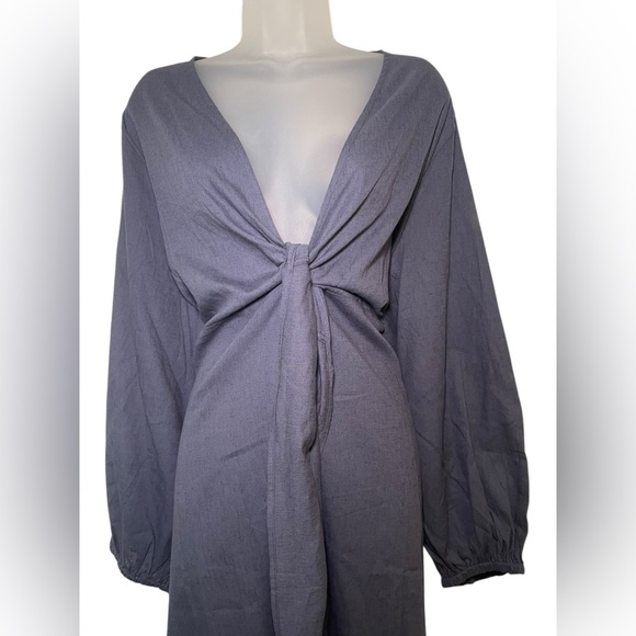 Harshman Novella Blue Tie Front Midi Dress 3X Linen Blend New - Picture 4 of 6